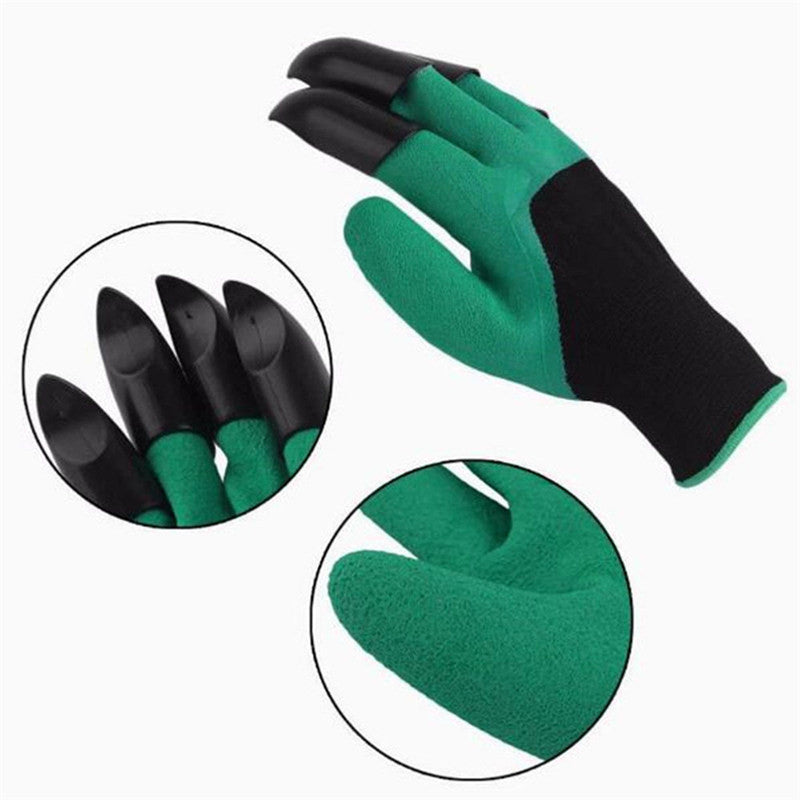 1 Pair Rubber Polyester Builders Garden Work Latex Gloves 4 ABS Plastic Claws High Quality