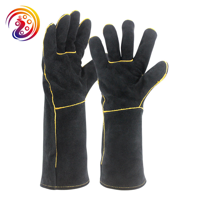 OLSON DEEPAK Black Welders Gloves Cow Split Leather Factory Gardening Welding Wood Stove Work Gloves Heat Resistant HY034