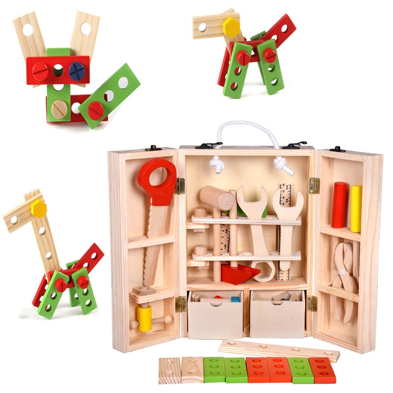 Baby Toys Kids Wooden Multifunctional Tool Set Maintenance Box Wooden Toy Baby Nut Combination Chirstmas/Birthday Gift