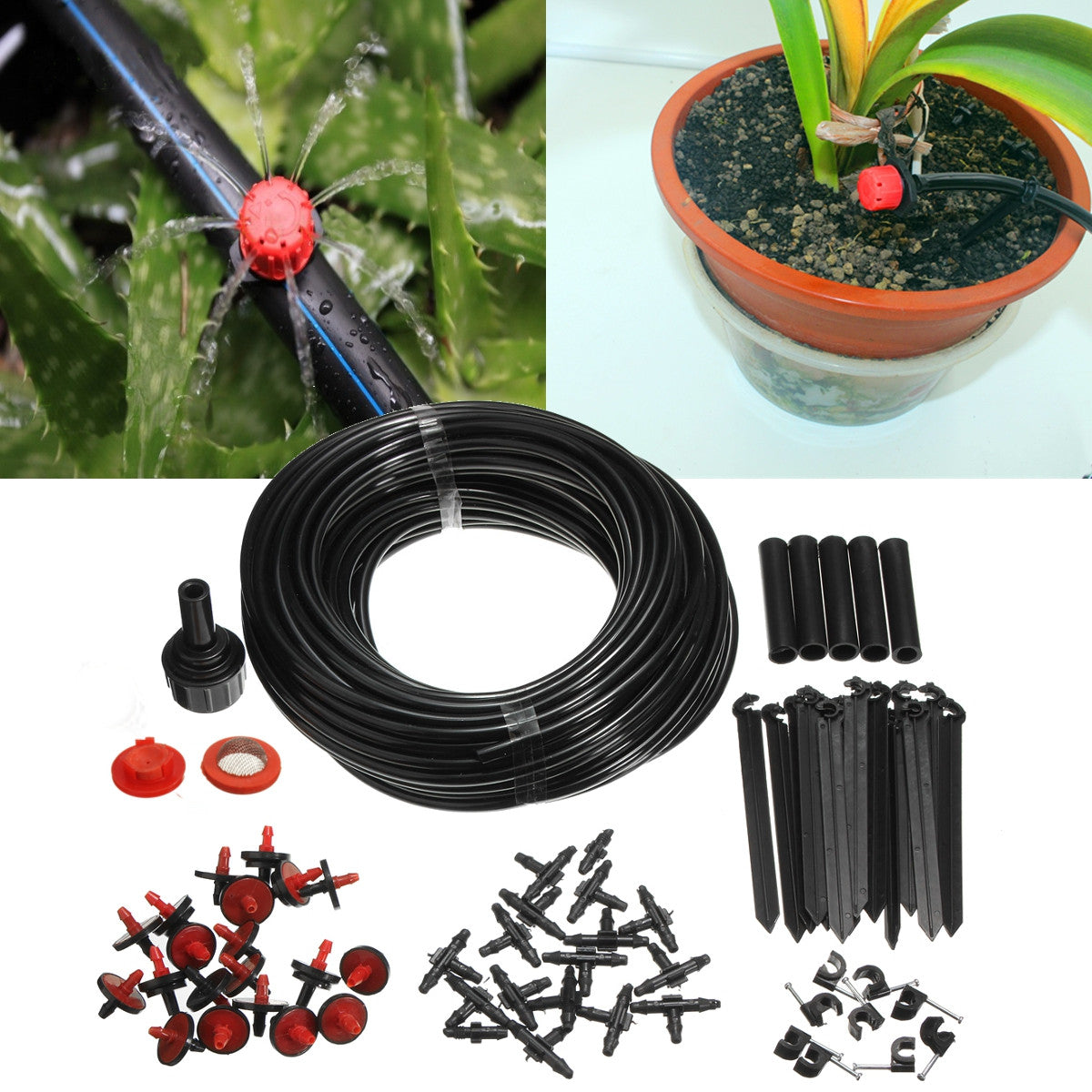 23m Micro Drip Irrigation System Plant Self Watering Garden Hose Kits Drippers