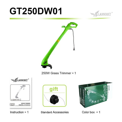 LANNERET 250W 220mm AC Electric Grass Trimmer Hand Cleaner Grass Cutter Machine Line Trimmer for Brake Disassembly Garden Tools